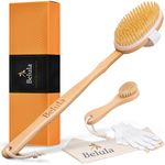 Belula Premium Dry Brushing Body Brush Set- Natural Boar Bristle Body Brush, Exfoliating Face Brush & One Pair Bath & Shower Gloves. Free Bag & How to – Great Gift for A Glowing Skin & Healthy Body