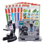 AmScope - 52pc Beginner Microscope Set, Kids Science Kit w/Accessories and Case + 6 Microscope Experiment and Activity Cards - Black - M30-ABS-KT2-EXCL1