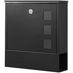 KYODOLED Locking Mailbox Wall Mount,Locked Mail Boxes, Mailbox with Key Lock for Outside,Large Capacity Mailbox for Newspapers,13 x 3.4 x 11.8 Inch, Black