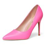 GENSHUO High Heels Pumps for Women Closed Toe,Sexy Pointy Stiletto Heels 4 Inch,Party Prom Dress Pump Shoes, Fluorescent Pink, 6