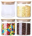 Lawei 4 Pack Glass Storage Jars with Sealed Bamboo Lids - 18.6 FL OZ Clear Glass Bulk Food Storage Canister for Serving Tea, Coffee, Spice, Candy, Cookie