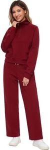 sarasica Women 2 Piece Outfits Sweatsuit Set 2024 Spring Half Zip Sweatshirts Wide Leg Sweatpant Loung Set Tracksuit, Red, Medium