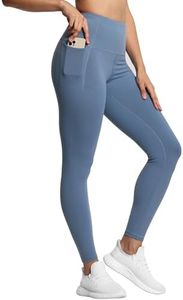 THE GYM PEOPLE Tummy Control Workout Leggings with Pockets High Waist Athletic Yoga Pants for Women Running, Fitness Grey Blue