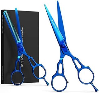 Suvorna Professional Barber Blue Titanium Razor Edge Hair Cutting and Texturizing Scissors Set Razpro P55, Blue, 16 Ounce