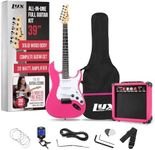 LyxPro 39" inch Full Size Electric Guitar with 20w Amp, Package Includes All Accessories, Digital Tuner, Strings, Picks, Tremolo Bar, Shoulder Strap, and Case Bag Complete Beginner Starter kit - Pink