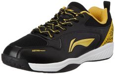Li-Ning Unisex-Adult Ultra Power Non-Marking Badminton Shoe|Indoor Sports|Stability Heel, Prototypical Sole, Lightweight Shoe (Black/Gold,UK 8)