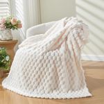 Wajade Fleece Throw Blanket, Fluffy Faux Fur Blanket for Bed Sofa Couch, Soft Cosy Warm Thick Blanket,Jacquard White 153x203