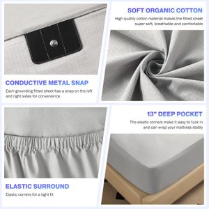 King Size Grounding Fitted Sheet – 10% Silver, Organic Cotton, Gray, 80x78x15”