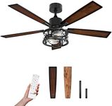 Consciot Ceiling Fan With Lights, 52 Inch Farmhouse Indoor Ceiling Fan With Remote, Quiet Reversible DC Motor, 5 Double Finish Wood Blades, Easy Dual Mount, Support Dimmable 2*E26 Bulbs(not included)