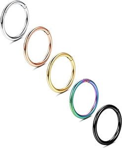MILACOLATO 5Pcs Piercing Nariz Anillos Titanio Septum Clicker Aro Anillos Multicolor con Bisagras Oreja Daith Tragus Cartílago Labio Anillos Piercing Joyería para Mujer Hombre 18G10mm