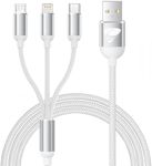 Aioneus 3 in 1 Multi Charging Cable, 1.2M Universal USB Cable Nylon Braided Fast Multi Charger Cable, USB to USB C/Micro USB/Lighting Cable for iPhone, Tablets, Samsung Galaxy, Google Pixel and More