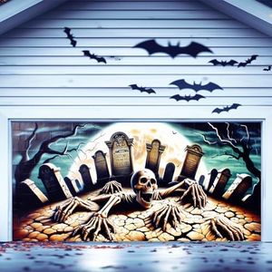 Halloween Garage Door Cover Decorations, Scary Halloween Garage Door Banner Decor Large Garage Door Covering Mural Backdrop Background for Outdoor Halloween Party Decor Supplies 13x6 ft