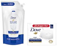 Dove Cream Beauty Bathing Bar 125 G (Combo Pack Of 3) With Moisturising Cream For Softer, Glowing Skin & Body - Nourishes Dry Skin More Than Bar Soap & Dove Moisturising Liquid Hand Wash 900 ml Refill