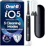 Oral-B iO5 Electric Toothbrush for Adults, Black, 5 Cleaning Modes with Teeth Whitening, Includes Travel Case, Long-Lasting Battery for Home and Travel, 2 Pin Plug