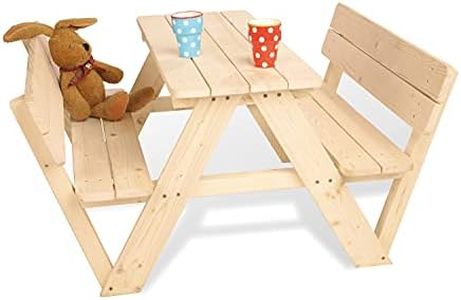 Pinolino Ensemble de Table et bancs 'Nicki pour 4 avec Dossier', Naturel; Massif : Bois de conifère, Non traité, 2 bancs avec 1 Table, avec Dossier, pour Enfants à partir de 2 Ans