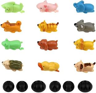 RtottiM Pack of 12 Animal Cable Protectors Silicone Animal Cable Protector Mobile Phone Cable Protector in Cute Animal Shape with 6 Black Cable Holders Charger Charging Cable Protector for iPhone iPad