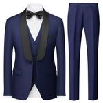 KUDORO Men Suits 3 Piece Slim Fit Suit Casual Business Formal Dinner Tuxedo Suit for Men Classic Blazer Waistcoat Trousers Set Navy