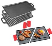 Cast Iron Griddle Grill Pan, Nonstick Griddle Grill with Dual Handles, Pre-Seasoned Reversible Grilling Plate, Double Burner Stovetop Skillet, BBQ Griddle Plate Tray 20"x9" Inch