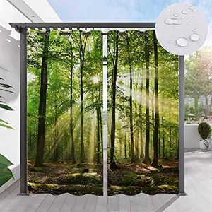 Outdoor Curtains for Patio Waterproof, 2 Panel Printed Outdoor Curtains with Grommet, Forest Landscape Pattern, Thermal Insulated Blackout Curtains for Gazebo, Pavilion, Cabana,#H-W84 xH84