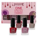 Jaquline USA One Stroke 4 In 1 Nail Kit, Long Lasting, Chip Resistant, Vegan, Quick Dry & Cruelty-Free Glossy Finish Nail Paint- 20Ml