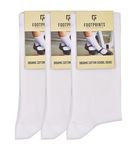 FOOTPRINTS Kids Organic Cotton School Socks - Unisex - Calf length- Pack of 3 | White | Extra soft and Breathable (5-8 Years)