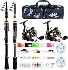mouhike Telescopic Fishing Rod Reel Combo Carbon Fiber Collapsible Fishing Pole Spinning Reel Kit with Compact Tackle Bag Fishing Gear Set Travel Fishing Rod Kit Fishermen Gift (2PACK)