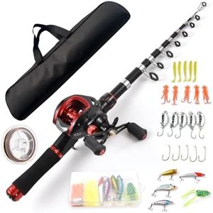 Mingzhe Fishing Rod and Reel Combo 2.1m Telescopic Fishing Rod with Left Hand Baitcasting Reel