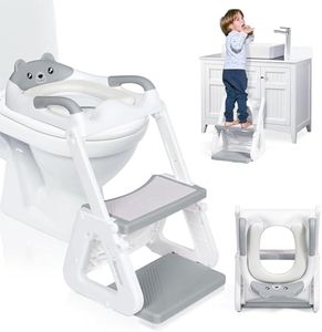 Orzbow 2-IN-1 Potty Training Toilet Seat with Step Stool for Toddler, Stability Training Potty Seat for Kids Boys Girls with Splash Guard and Anti-Slip Pad, Adjustable Ladder & Potty Seat Height, Grey