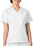 WonderWink 6016AWHTMD Origins Women's Bravo Fit V-Neck Top, White, Standard - Medium