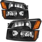 oEdRo Headlights Assembly Compatible with 2002-2006 Chevy Avalanche 02 03 04 05 06 Avalanche 1500 2500 Pickup with Body Cladding Bumper Lights Black Housing Clear Lens Amber Reflectors