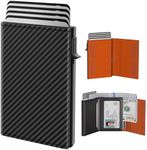 typecase Mens Wallet Card Holder: Pop Up Aluminum Case, Carbon Fiber Leather, Smart, RFID Blocking, Slim, Minimalist, Front Pocket - 9-14 Card Capacity | ID Window | Cash Slot (Orange)