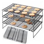 Dproptel Cooling Rack, 3 Tier Non Stick Cake Cooling Tray, Stainless Steel Baking Rack Cooler, Wire Cooling Rack, Stackable Cake Cooling Rack with Folding Legs for Baking Biscuits Bread Cake, Black