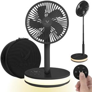 VENTY Portable Fan - Wireless Battery Operated Fan, 48HR Run Time 16000MAH Oscillating Rechargeable Fan, Remote Control & LED Lighting, Folding Telescopic Camping Fan (Black with Case)