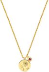 MEVECCO Gold Birth Flower Coin Necklace for Women Stamped Disc 12 Month July Lotus Pendent with Birthstone Ruby 18K Gold Plated 2MM Twist Rope Chain Birthday Jewelry for Her