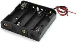 sourcing map 2 Wires Cables Black Plastic 4 x 1.5V AA Battery Case Holder Clip