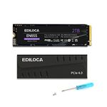 Ediloca EN855 Internal Gaming SSD with Heatsink 2TB PCIe Gen4, NVMe M.2 2280, Up to 7400MB/s, Solid State Drive, Configure DRAM Cache, Compatible with PS5 and PC