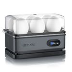 arendo - Electric Egg Boiler, Automatic Cooker with Warming Function, 6 Egg Capacity, Indication Light, for Perfect Soft and Hard Eggs,Water Measuring Cup and Egg Piercer, Stainless Steel, Cool grey