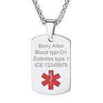 PROSTEEL Medical Alert Necklace Stainless Steel Dog Tag Pendant Necklace for Men Women Gifts Custom Medical ID Jewelry Gift