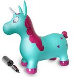 Bouncy Animal Hopper for Kids Toddlers, Inflatable Hopper Ride On Bounce, Unicorn Toy Gift for 18 Months 2 3 4 5 Year Old Girls Boys - Pump Included, (Green)
