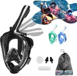 Snorkel Mask Full Face with Latest Dry Top System, Diving Mask 180 Degree Panoramic View with Camera Mount Anti-fog and Anti-leak for Adult and Kids Blask L/XL