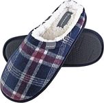 DUNLOP - Mens Warm Plush Fleece Lined Slip On Mule Checked Plaid House Slippers (10 UK, 7179 Navy)