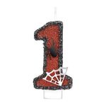 Birthday Candles Number 1 Candle, Spider Birthday Cake Decorations for Boys, Black Red Birthday Candles for Cake, Handmade Sequin Numeral Candle Cake Toppers 1 Year Old Birthday Party Favors