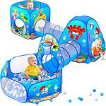 5pc Kids Play Tent for Toddler with 1 Baby Ball Pits, 2 Baby Crawl Tunnels, 2 Pop Up Tents, Indoor Outdoor Playhouse Toys for Boys/Girls, Gift Target Game with 4 Dart Balls