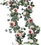 MISSPIN 2pcs Artificial Flowers Garland Eucalyptus Garland Vintage Fake Flower Peony Rose Vine Greenery Decorative Wall Hanging Plant for Wedding Arch Door Arrangement Party Decor (Vintage Pink,2)