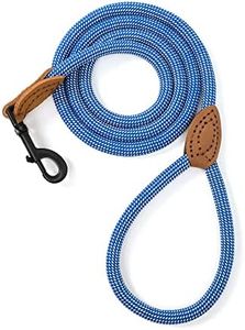 Mile High Life | Mountain Climbing Dog Rope Leash with Heavy Duty Metal Sturdy Clasp | Genuine Leather Tailored Connection with Strong Stitches (Blue & White, 6FT Leather Connection)