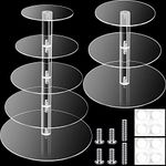 2 Sets Acrylic Cupcake Stand Clear Display Holder Stand Cupcake Tower Cookie Candy Dessert Stands Tiered Cake Stand Round Acrylic Tray Serving Stand for Wedding Party Baby Shower （ 3 Tier and 5 Tier ）