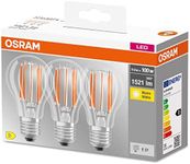 OSRAM LED Base Classic A100, Clear Filament LED Lamps Made of Glass for E27 Base, Bulb Shape, Warm White (2700K), 1521 Lumen, Replacement for Conventional 100W Bulbs, Box of 3