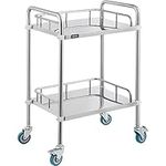 VEVOR 2-Layer Lab Medical Cart Stainless Steel Trolley Cart Lab Medical Equipment Cart Trolley Max Load 80kg for Lab Hospital Clinics