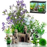 Naturezhen Aquarium Decorations Plants, 9Pcs Artificial Fish Tank Plants and Rock Decor Set, Fish Tank Accessories Fish Tank Decor, Aquarium Decor Fish Tank Plastic Plants (8cm-20cm)