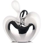 XMGZQ Hugging Couple Ceramic Sculpture,Silver Home Decor,Passionate Love Statue Romantic Sculptures Home Decor Modern for Office Bookshelf Desktop Decorations,White and Silver Living Room Decor